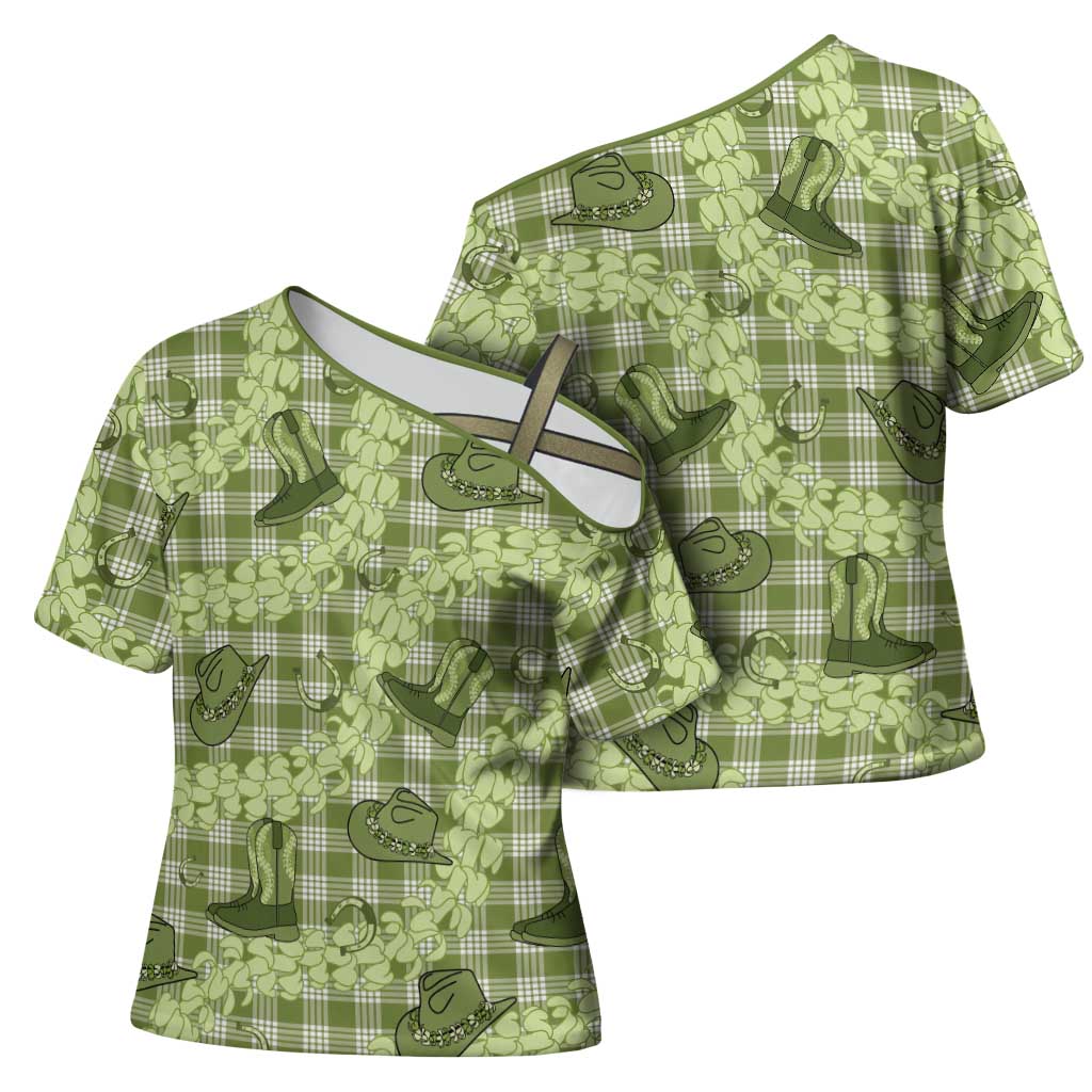 Lime Palaka Hawaii Cowboy Cross Shoulder Shirt Puakenikeni Lei Paniolo Papale Seamless Vibes LT14 - Polynesian Pride