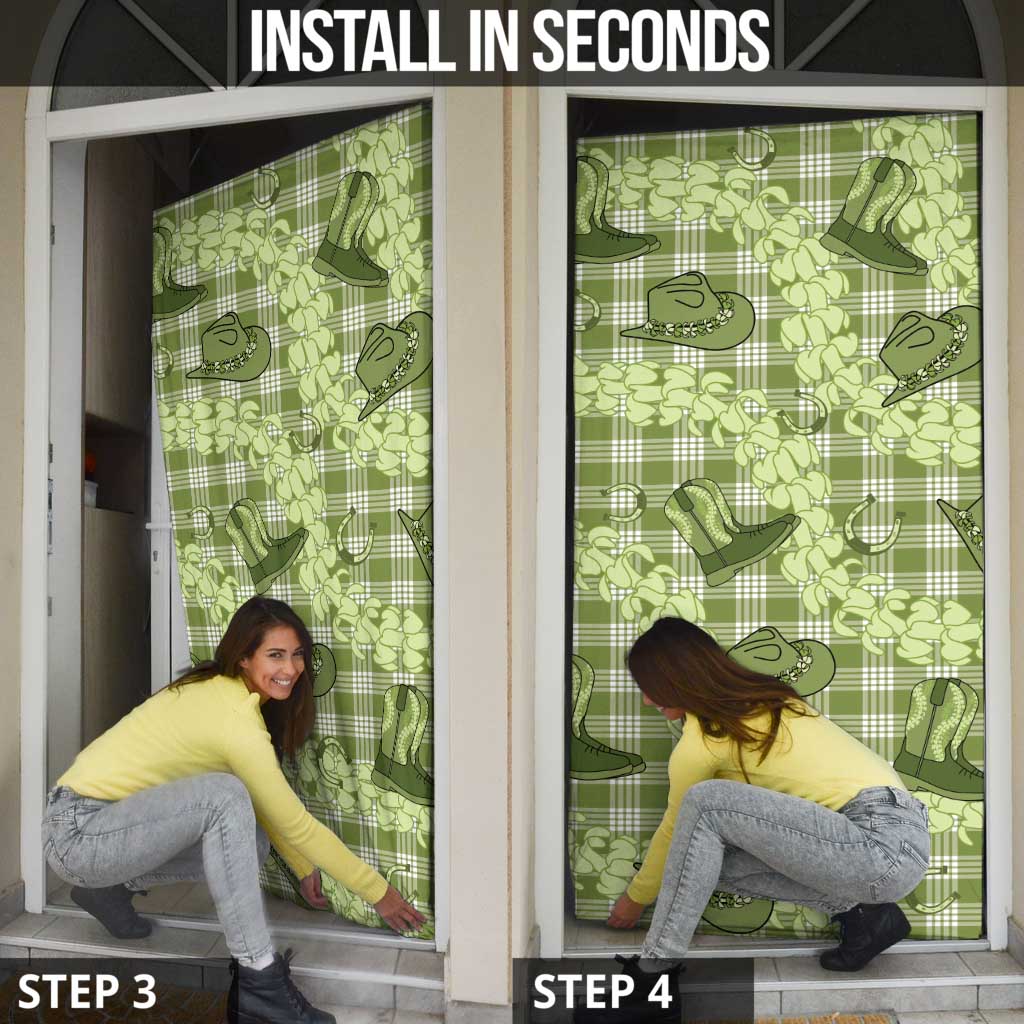 Lime Palaka Hawaii Cowboy Door Cover Puakenikeni Lei Paniolo Papale Seamless Vibes - Polynesian Pride