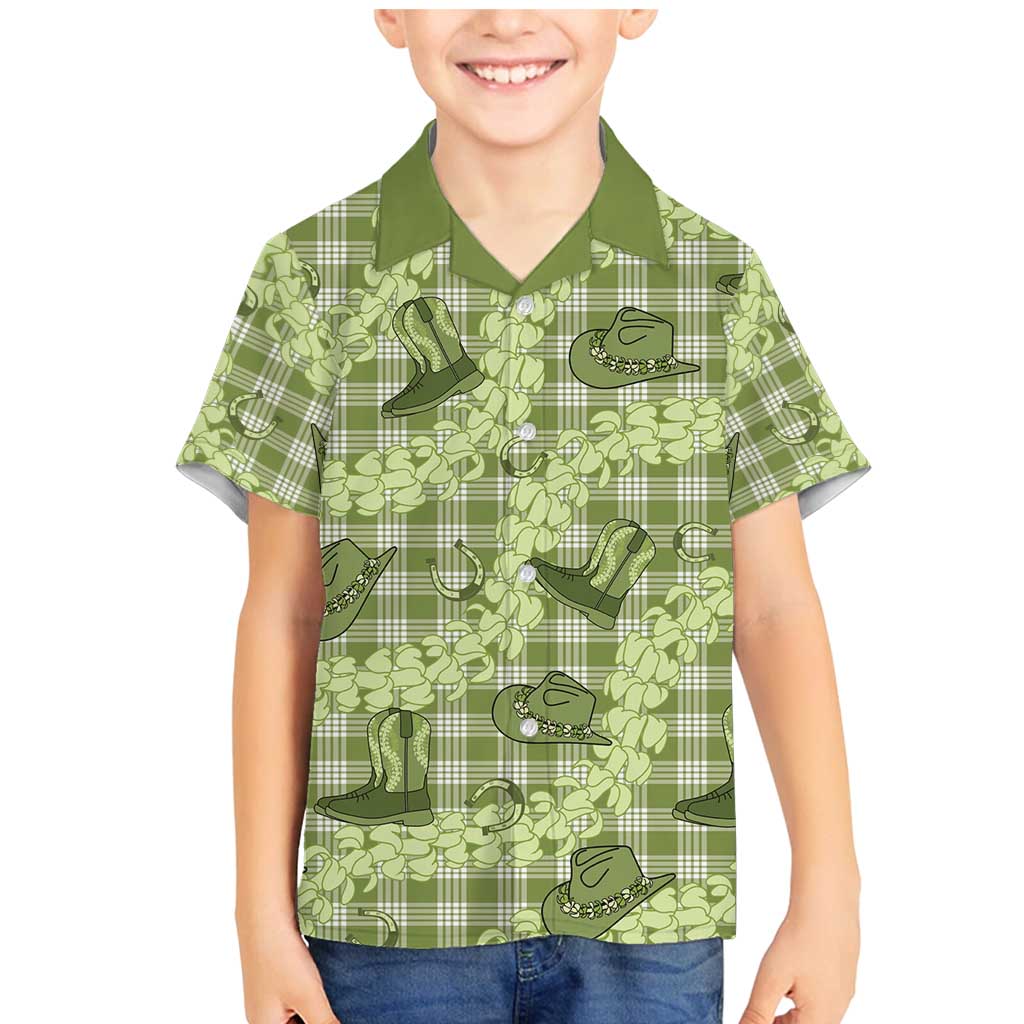 Lime Palaka Hawaii Cowboy Family Matching Mermaid Dress and Hawaiian Shirt Puakenikeni Lei Paniolo Papale Seamless Vibes - Polynesian Pride