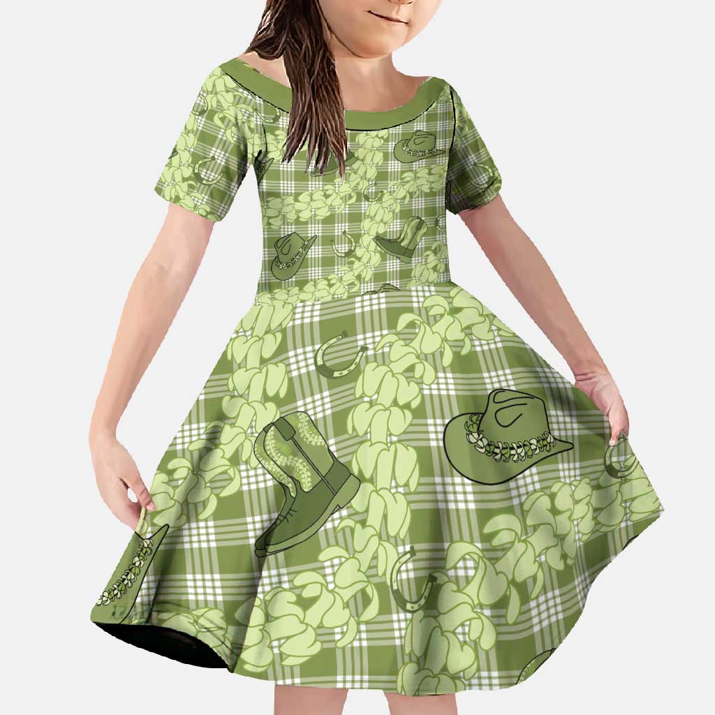 Lime Palaka Hawaii Cowboy Family Matching Off Shoulder Maxi Dress and Hawaiian Shirt Puakenikeni Lei Paniolo Papale Seamless Vibes - Polynesian Pride