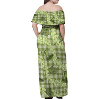 Lime Palaka Hawaii Cowboy Family Matching Off Shoulder Maxi Dress and Hawaiian Shirt Puakenikeni Lei Paniolo Papale Seamless Vibes - Polynesian Pride