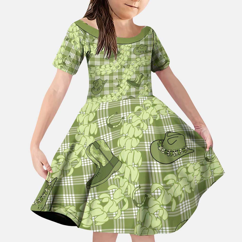Lime Palaka Hawaii Cowboy Family Matching Puletasi and Hawaiian Shirt Puakenikeni Lei Paniolo Papale Seamless Vibes LT14 Daughter's Dress Lime - Polynesian Pride