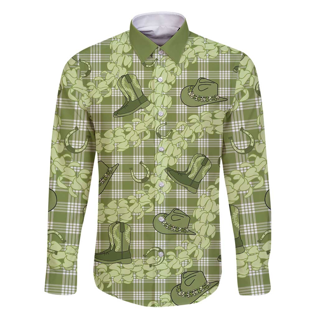 Lime Palaka Hawaii Cowboy Family Matching Puletasi and Hawaiian Shirt Puakenikeni Lei Paniolo Papale Seamless Vibes LT14 Dad's Shirt - Long Sleeve Lime - Polynesian Pride