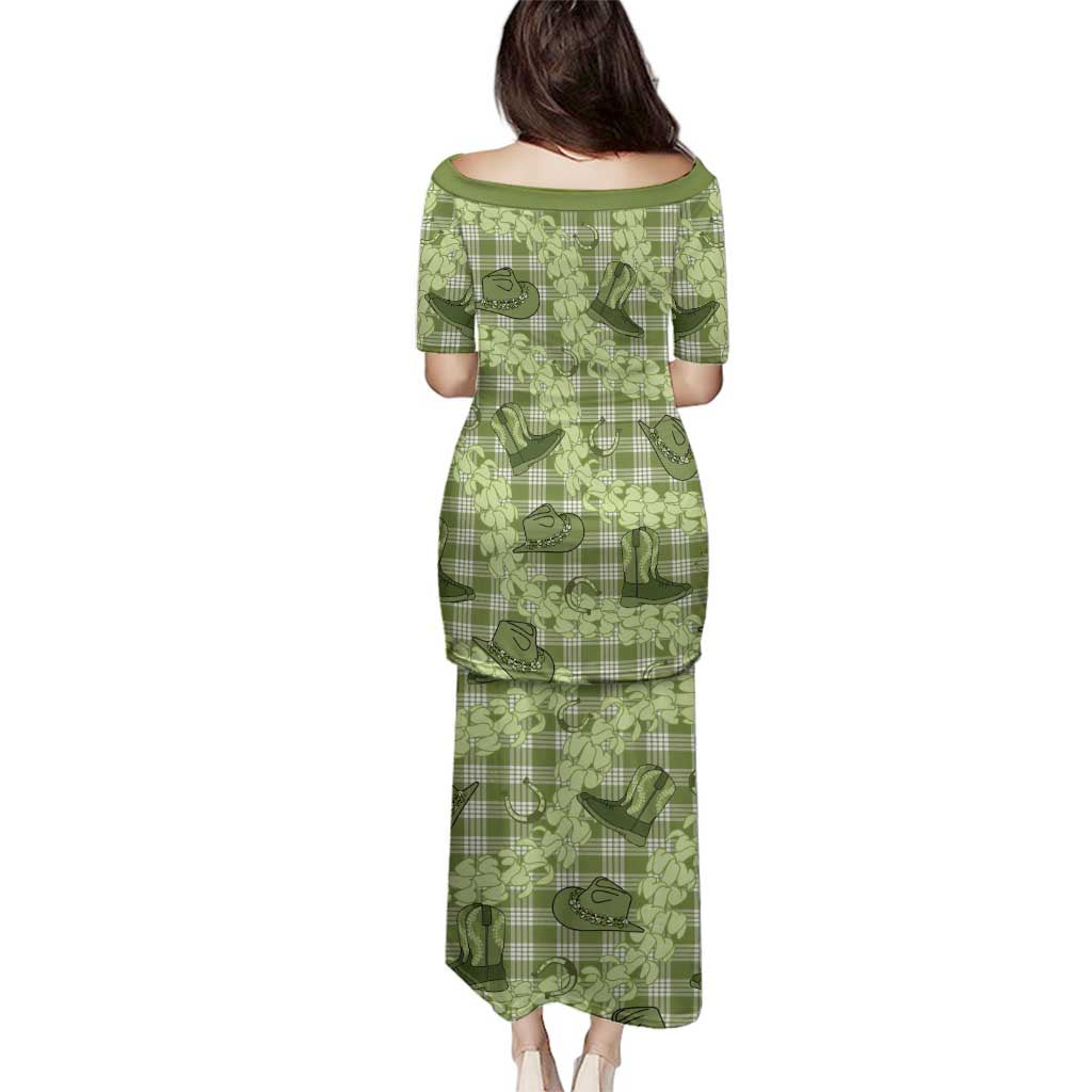 Lime Palaka Hawaii Cowboy Family Matching Puletasi and Hawaiian Shirt Puakenikeni Lei Paniolo Papale Seamless Vibes LT14 - Polynesian Pride