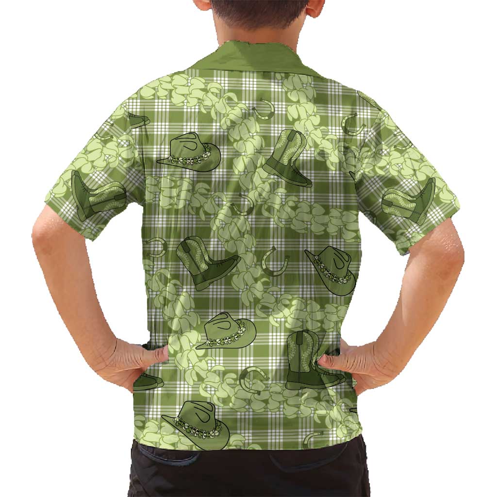 Lime Palaka Hawaii Cowboy Family Matching Summer Maxi Dress and Hawaiian Shirt Puakenikeni Lei Paniolo Papale Seamless Vibes LT14 - Polynesian Pride