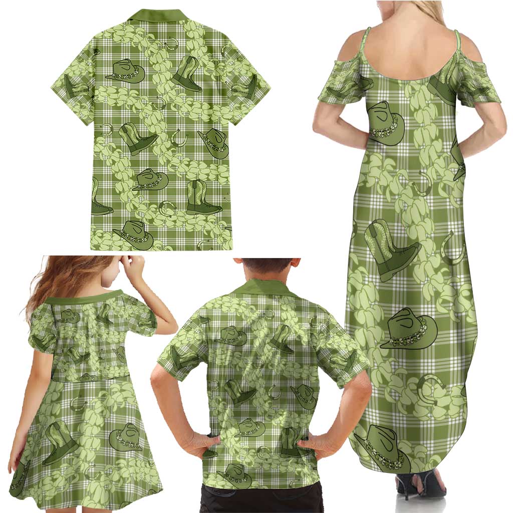 Lime Palaka Hawaii Cowboy Family Matching Summer Maxi Dress and Hawaiian Shirt Puakenikeni Lei Paniolo Papale Seamless Vibes LT14 - Polynesian Pride