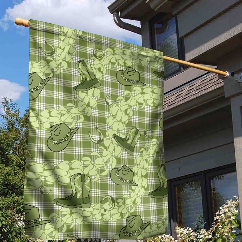 Lime Palaka Hawaii Cowboy Garden Flag Puakenikeni Lei Paniolo Papale Seamless Vibes - Polynesian Pride