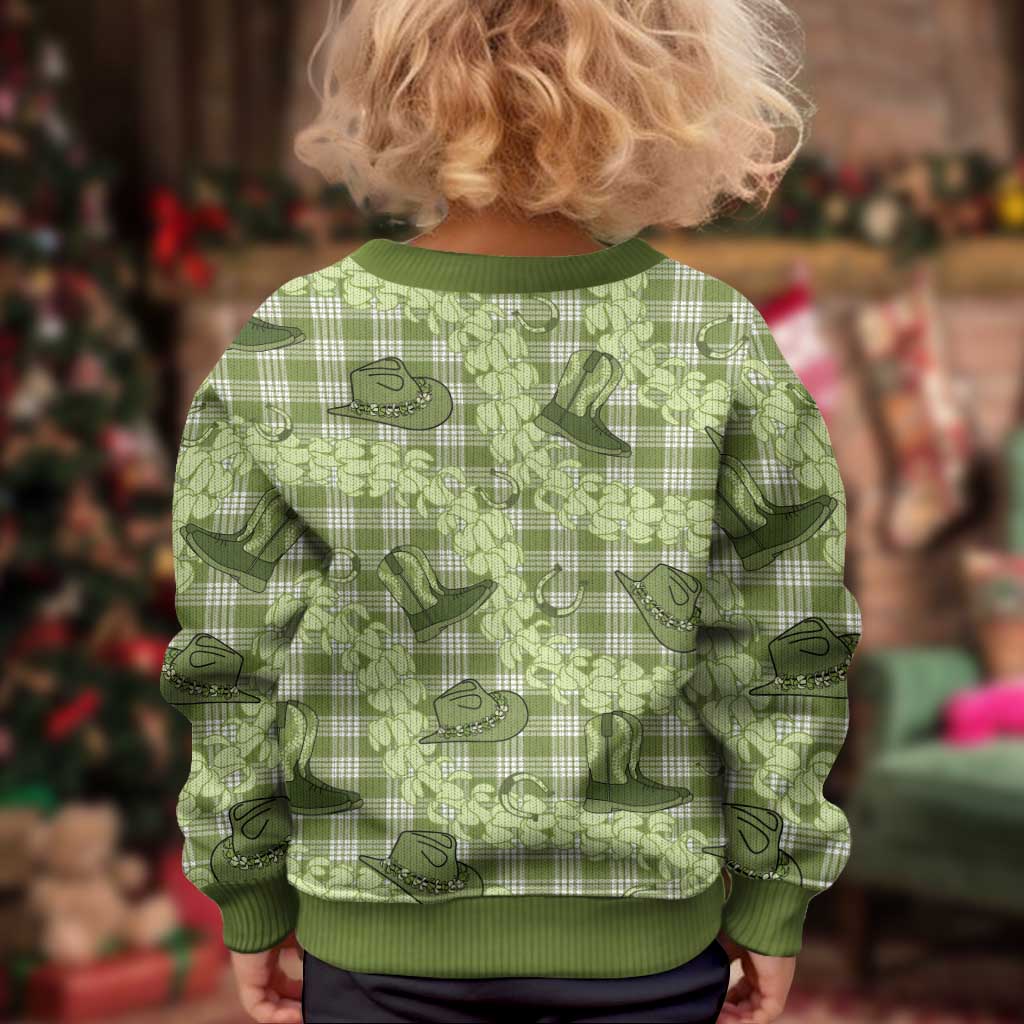 Lime Palaka Hawaii Cowboy Kid Ugly Christmas Sweater Puakenikeni Lei Paniolo Papale Seamless Vibes - Polynesian Pride