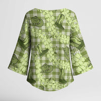 Lime Palaka Hawaii Cowboy Kimono Sleeve Blouse Puakenikeni Lei Paniolo Papale Seamless Vibes - Polynesian Pride