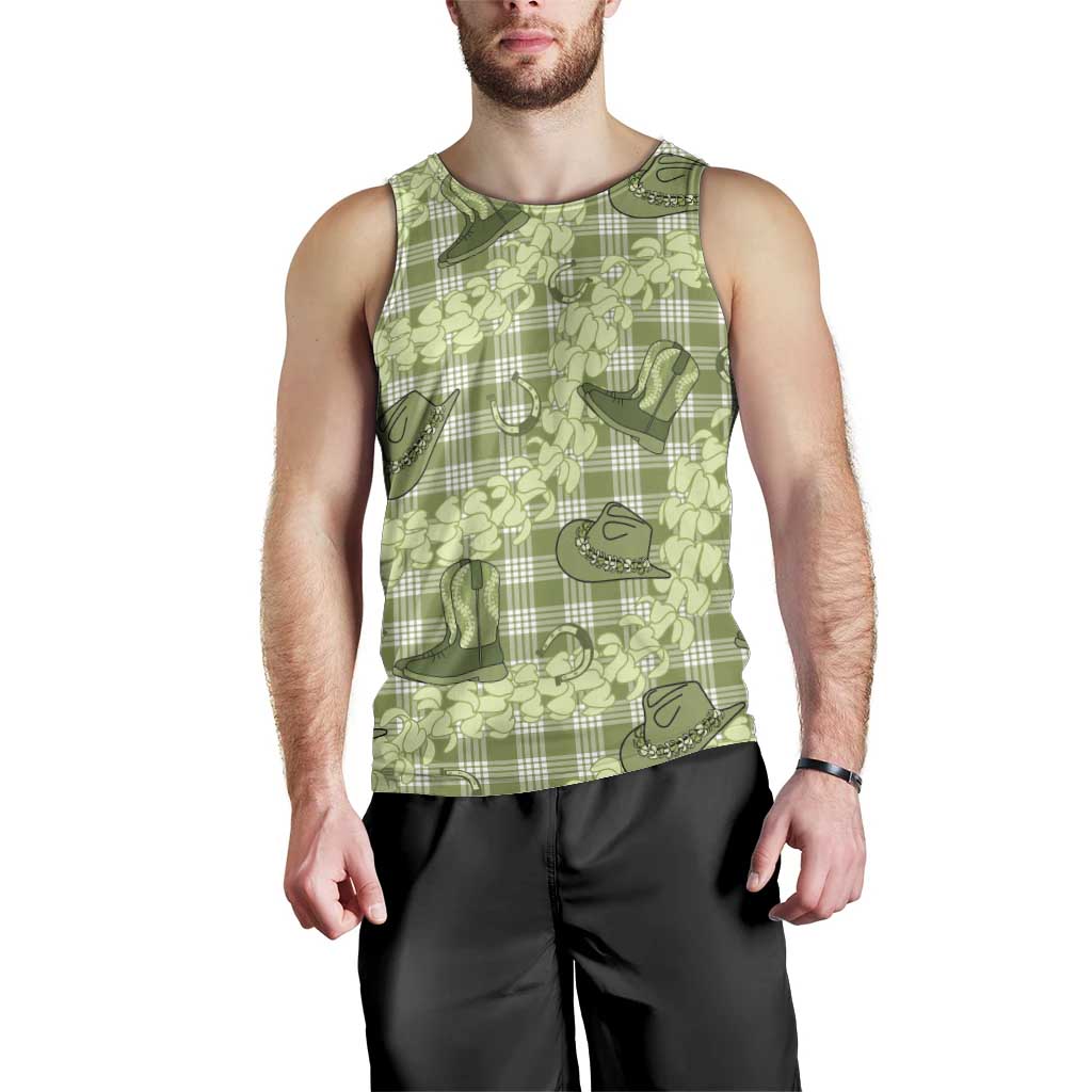 Lime Palaka Hawaii Cowboy Men Tank Top Puakenikeni Lei Paniolo Papale Seamless Vibes - Polynesian Pride