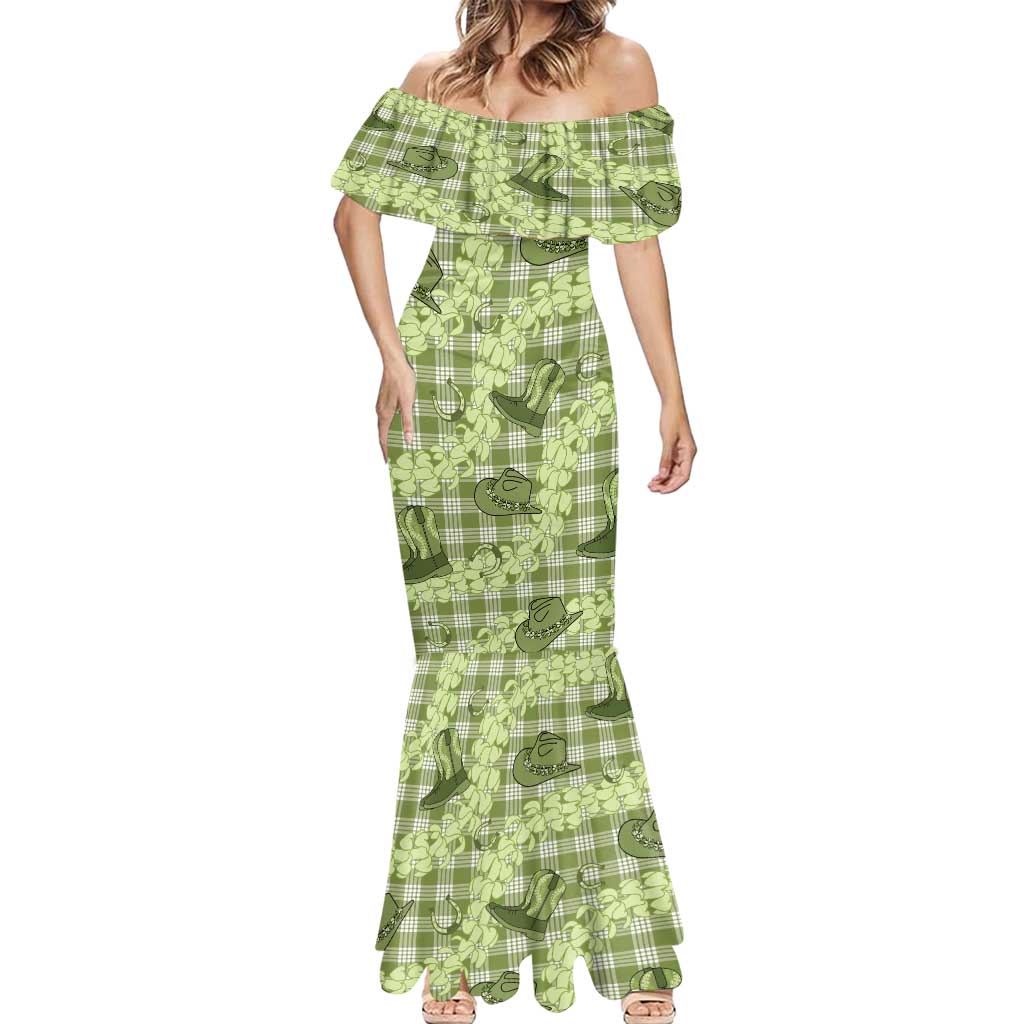 Lime Palaka Hawaii Cowboy Mermaid Dress Puakenikeni Lei Paniolo Papale Seamless Vibes - Polynesian Pride