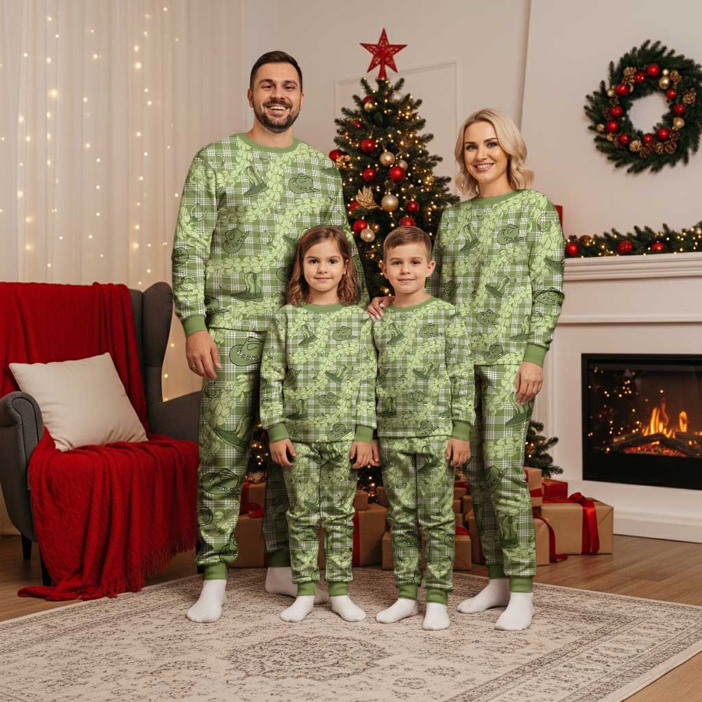 Lime Palaka Hawaii Cowboy Christmas Pajama Set Puakenikeni Lei Paniolo Papale Seamless Vibes LT14 - Polynesian Pride