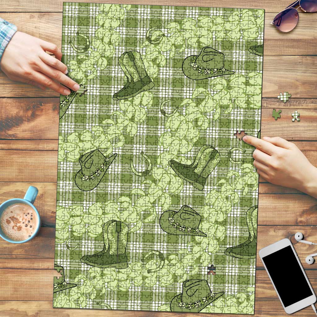 Lime Palaka Hawaii Cowboy Puzzle Puakenikeni Lei Paniolo Papale Seamless Vibes LT14 Lime - Polynesian Pride