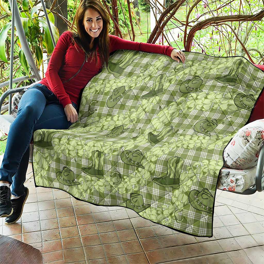 Lime Palaka Hawaii Cowboy Quilt Puakenikeni Lei Paniolo Papale Seamless Vibes - Polynesian Pride