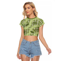 Lime Palaka Hawaii Cowboy Raglan Cropped T Shirt Puakenikeni Lei Paniolo Papale Seamless Vibes LT14 Female Lime - Polynesian Pride
