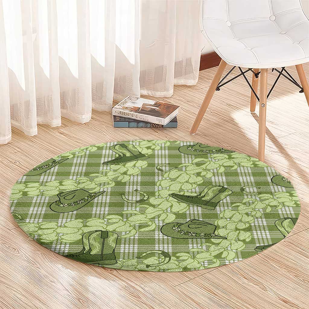 Lime Palaka Hawaii Cowboy Round Carpet Puakenikeni Lei Paniolo Papale Seamless Vibes - Polynesian Pride