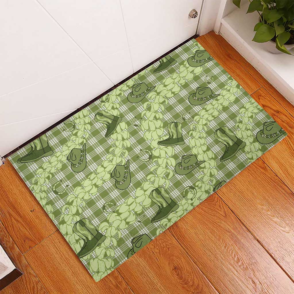 Lime Palaka Hawaii Cowboy Rubber Doormat Puakenikeni Lei Paniolo Papale Seamless Vibes LT14 - Polynesian Pride