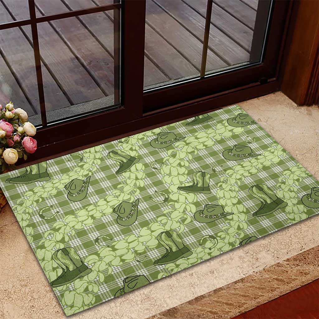 Lime Palaka Hawaii Cowboy Rubber Doormat Puakenikeni Lei Paniolo Papale Seamless Vibes LT14 - Polynesian Pride
