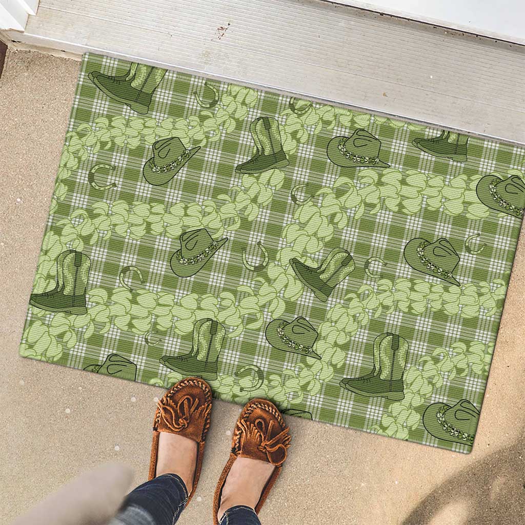 Lime Palaka Hawaii Cowboy Rubber Doormat Puakenikeni Lei Paniolo Papale Seamless Vibes LT14 - Polynesian Pride