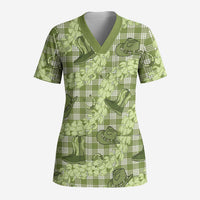 Lime Palaka Hawaii Cowboy Scrub Top Puakenikeni Lei Paniolo Papale Seamless Vibes - Polynesian Pride