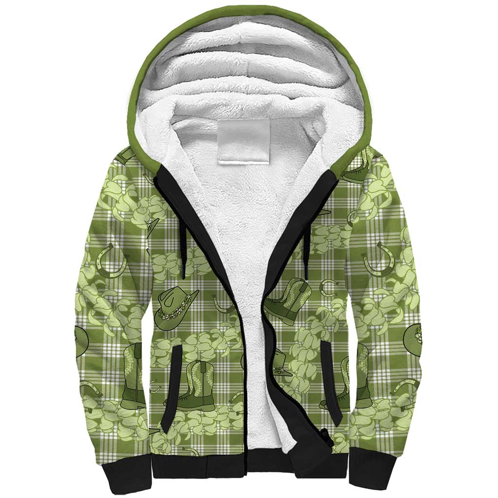 Lime Palaka Hawaii Cowboy Sherpa Hoodie Puakenikeni Lei Paniolo Papale Seamless Vibes - Polynesian Pride