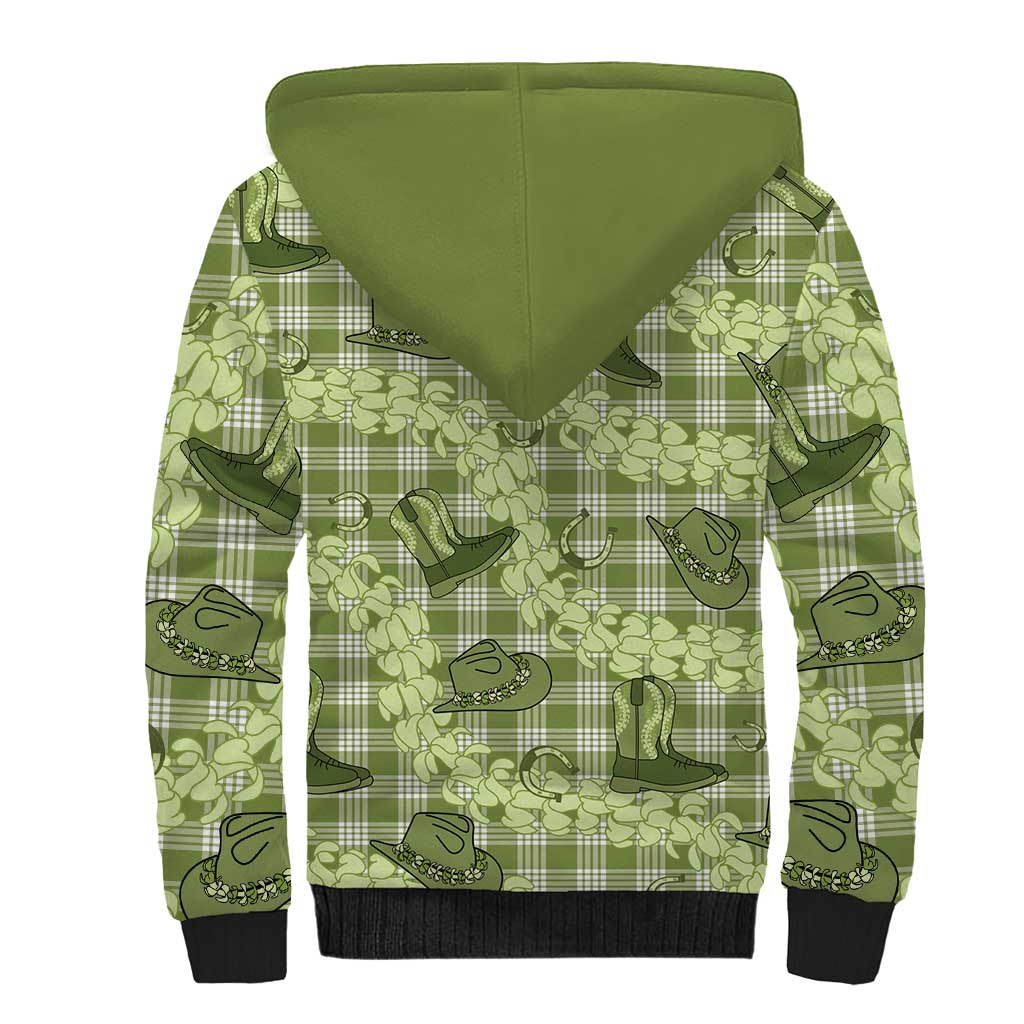 Lime Palaka Hawaii Cowboy Sherpa Hoodie Puakenikeni Lei Paniolo Papale Seamless Vibes LT14 - Polynesian Pride