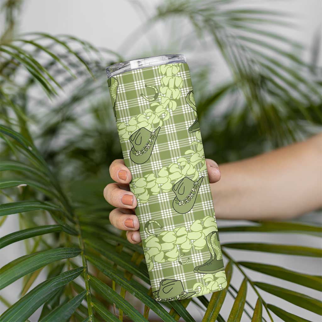 Lime Palaka Hawaii Cowboy Skinny Tumbler Puakenikeni Lei Paniolo Papale Seamless Vibes - Polynesian Pride