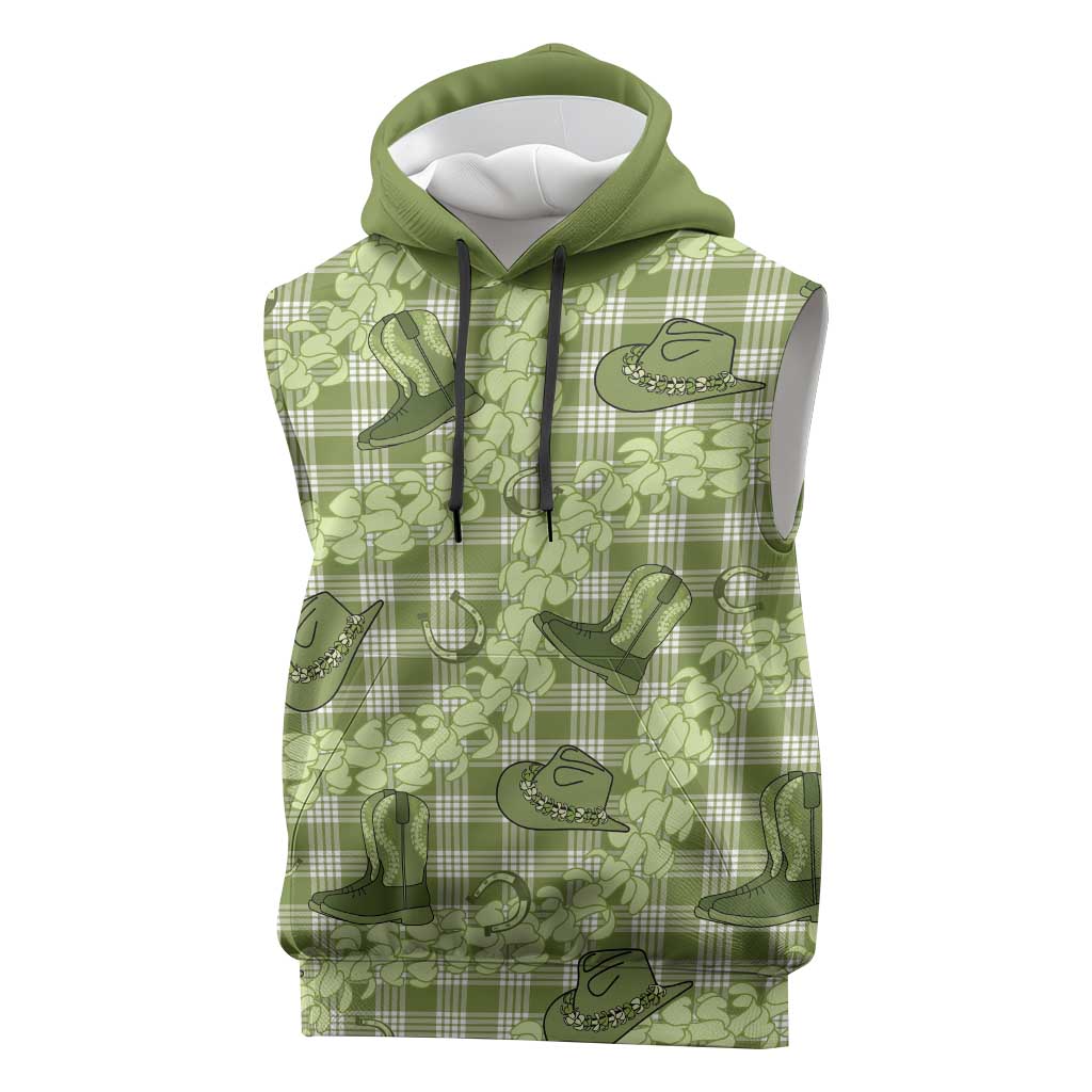 Lime Palaka Hawaii Cowboy Sleeveless Hoodie Puakenikeni Lei Paniolo Papale Seamless Vibes LT14 Lime - Polynesian Pride