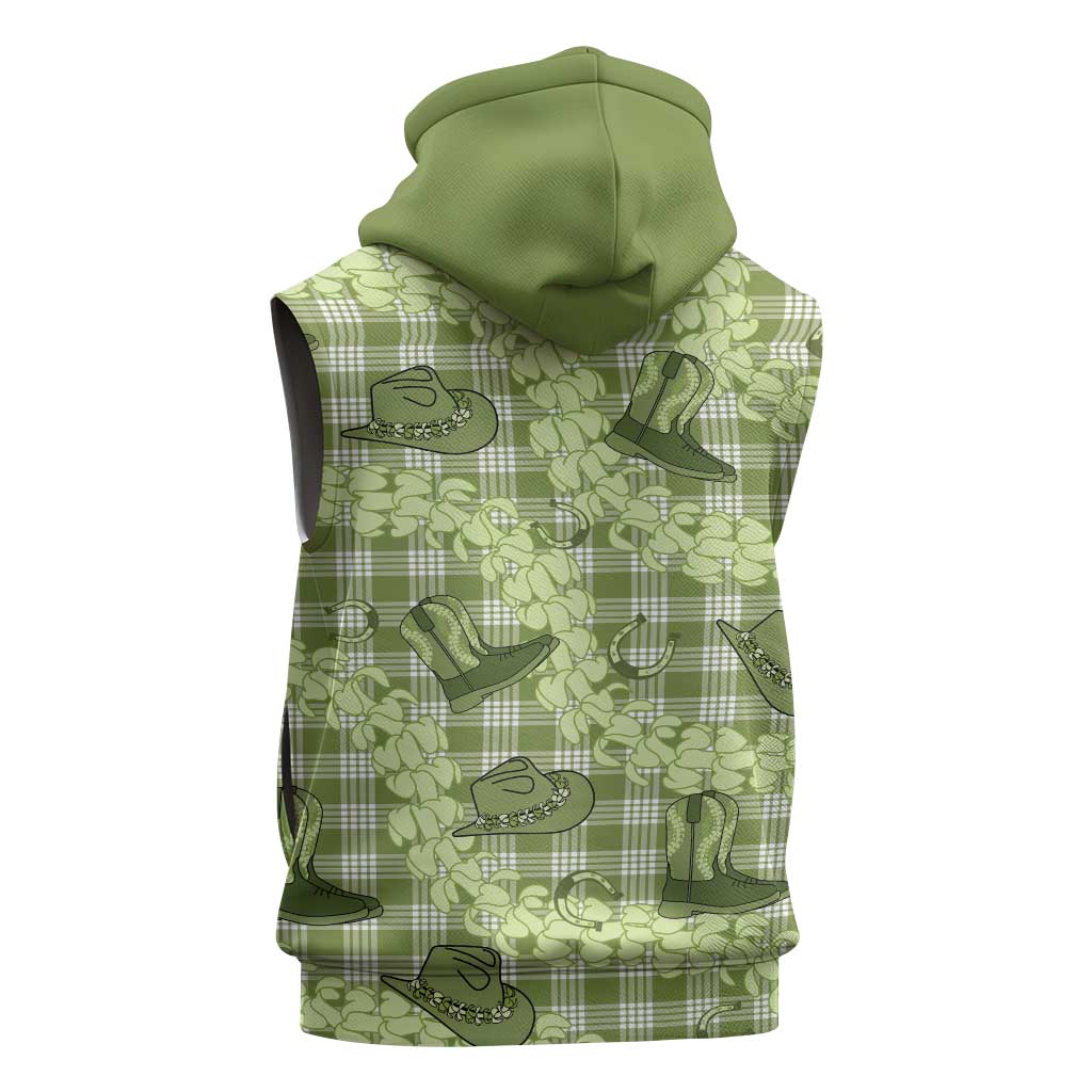 Lime Palaka Hawaii Cowboy Sleeveless Hoodie Puakenikeni Lei Paniolo Papale Seamless Vibes LT14 - Polynesian Pride