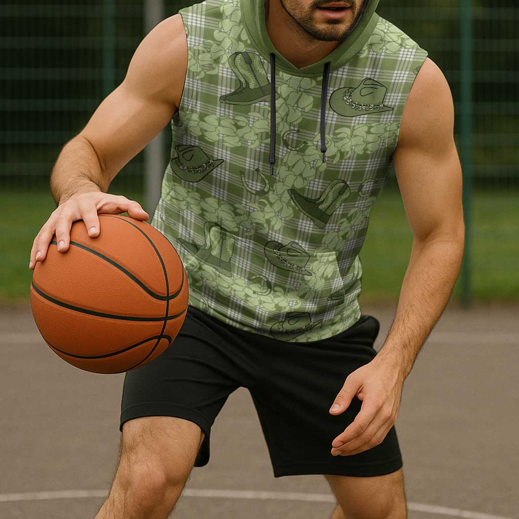 Lime Palaka Hawaii Cowboy Sleeveless Hoodie Puakenikeni Lei Paniolo Papale Seamless Vibes LT14 - Polynesian Pride
