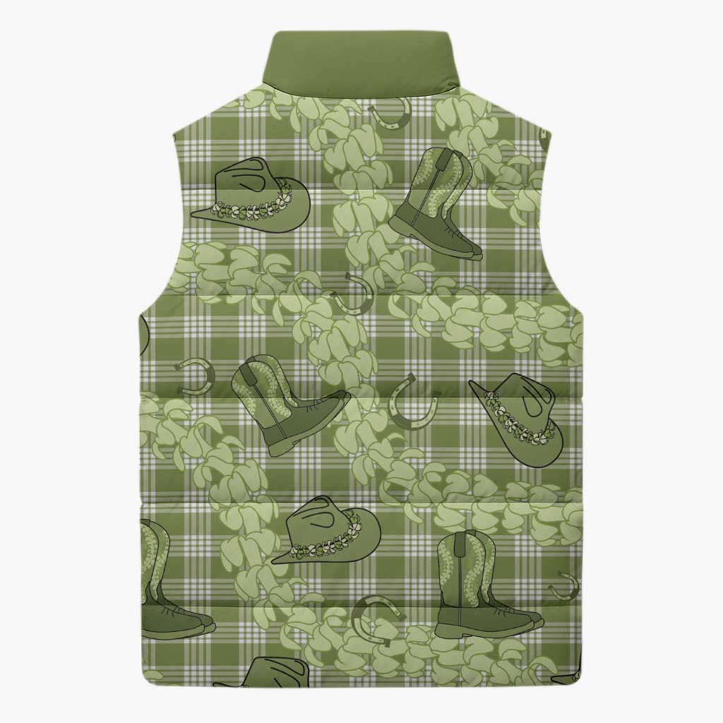 Lime Palaka Hawaii Cowboy Sleeveless Puffer Jacket Puakenikeni Lei Paniolo Papale Seamless Vibes LT14 - Polynesian Pride