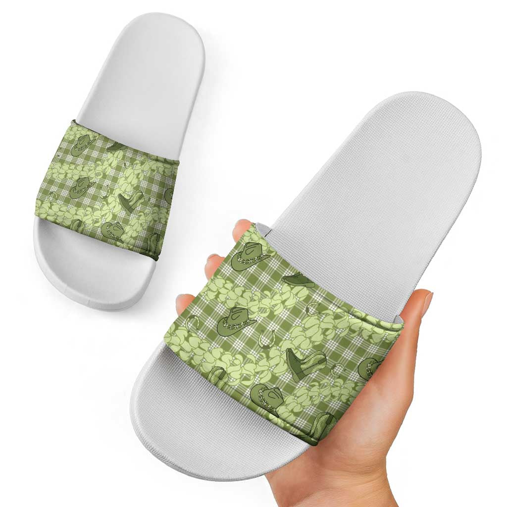 Lime Palaka Hawaii Cowboy Slide Sandals Puakenikeni Lei Paniolo Papale Seamless Vibes LT14 - Polynesian Pride