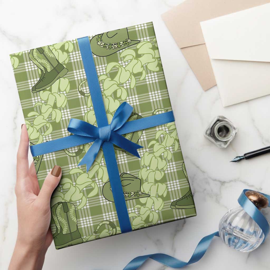 Lime Palaka Hawaii Cowboy Wrapping Paper Puakenikeni Lei Paniolo Papale Seamless Vibes - Polynesian Pride