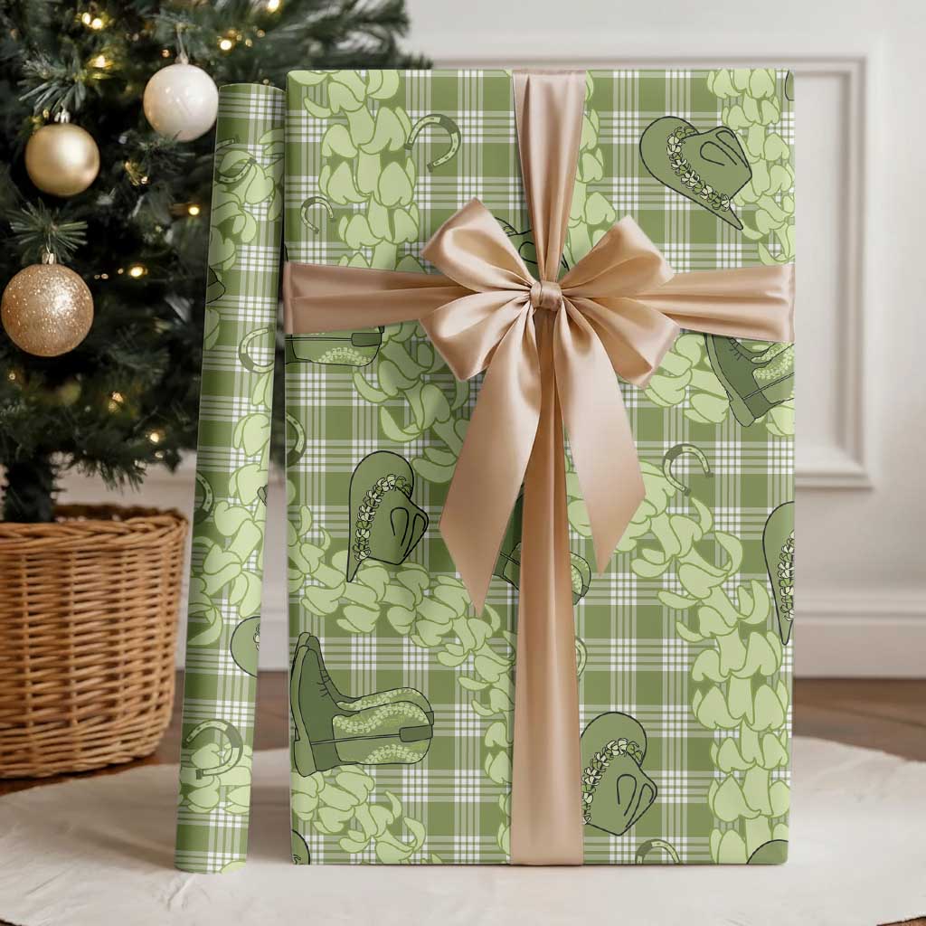 Lime Palaka Hawaii Cowboy Wrapping Paper Puakenikeni Lei Paniolo Papale Seamless Vibes - Polynesian Pride
