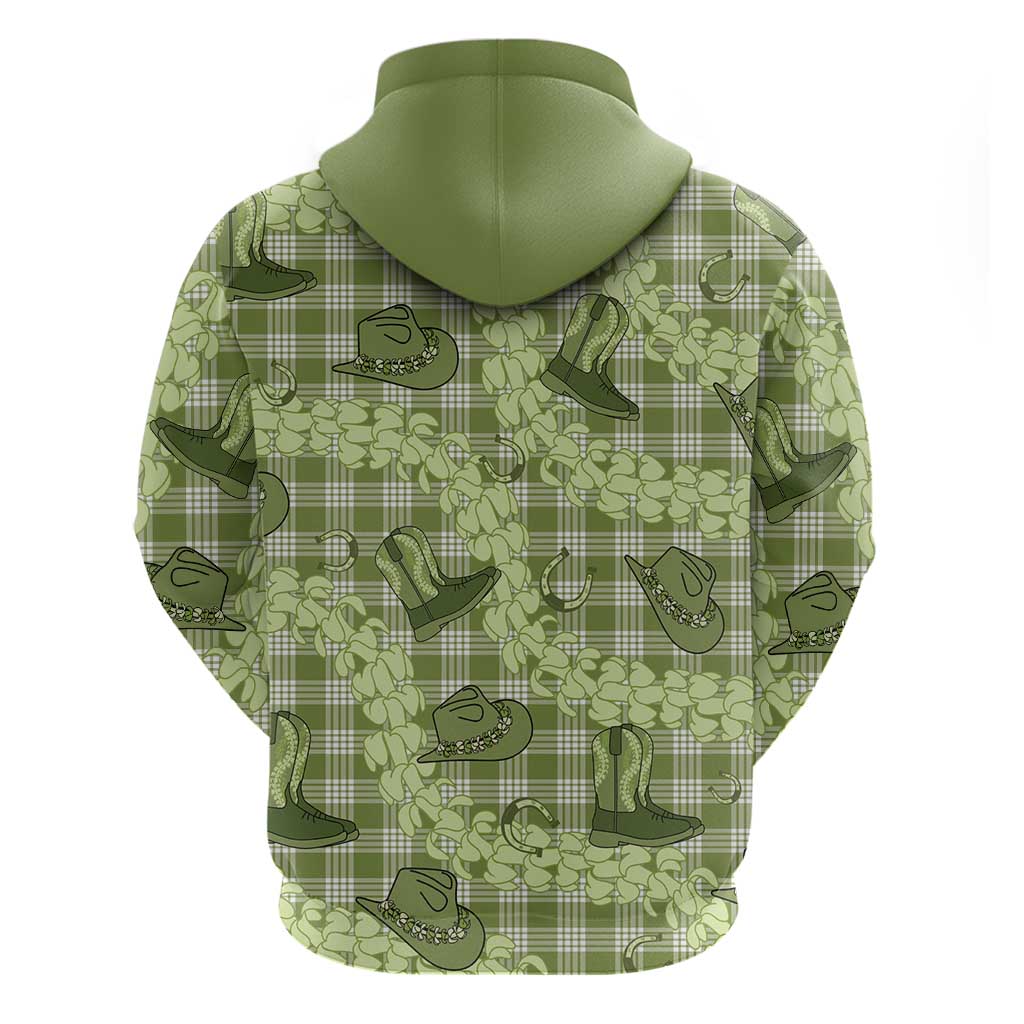 Lime Palaka Hawaii Cowboy Zip Hoodie Puakenikeni Lei Paniolo Papale Seamless Vibes - Polynesian Pride