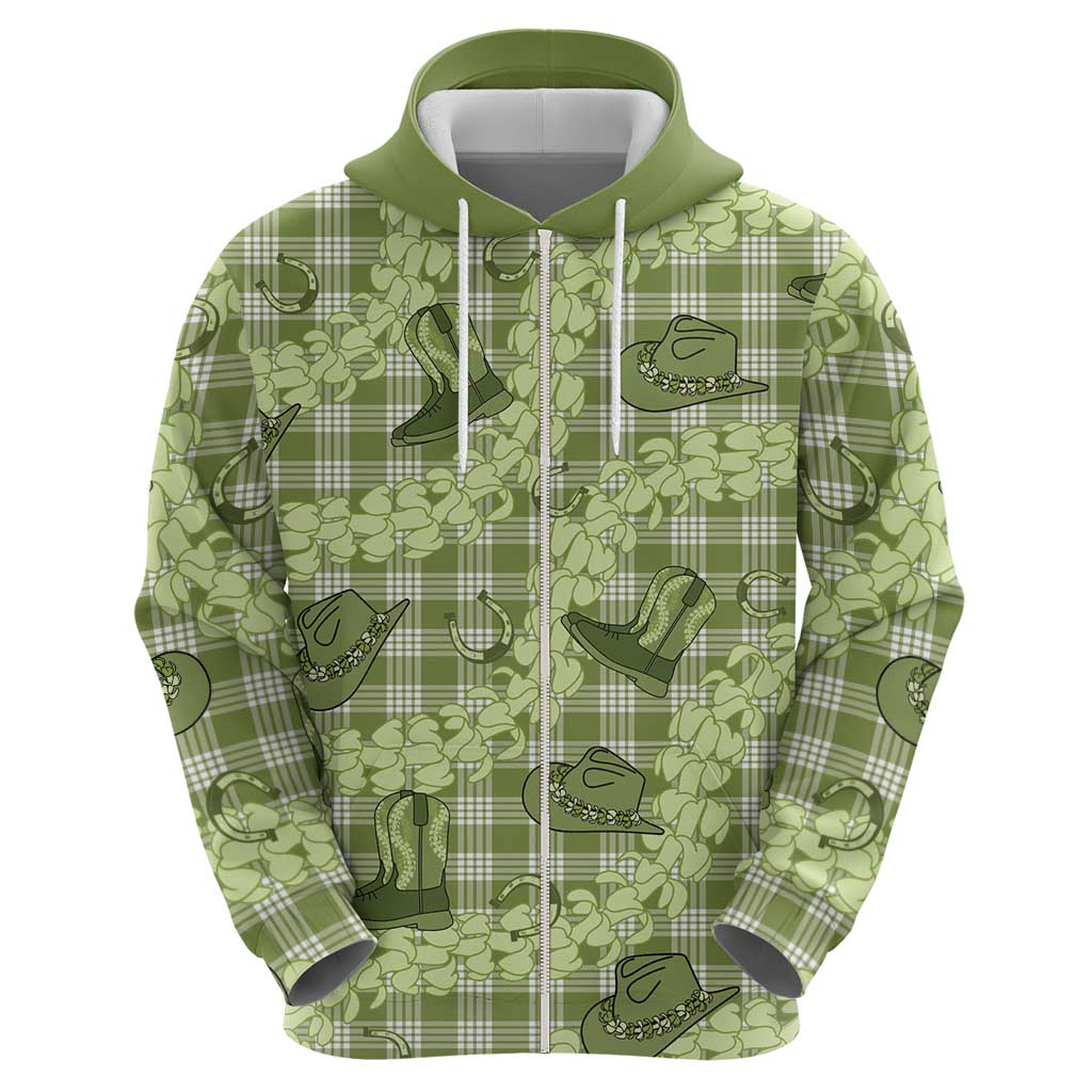 Lime Palaka Hawaii Cowboy Zip Hoodie Puakenikeni Lei Paniolo Papale Seamless Vibes - Polynesian Pride