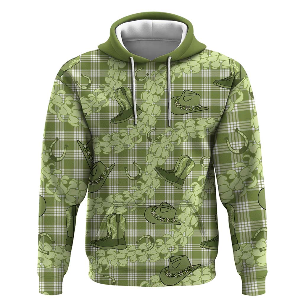 Lime Palaka Hawaii Cowboy Zip Hoodie Puakenikeni Lei Paniolo Papale Seamless Vibes - Polynesian Pride