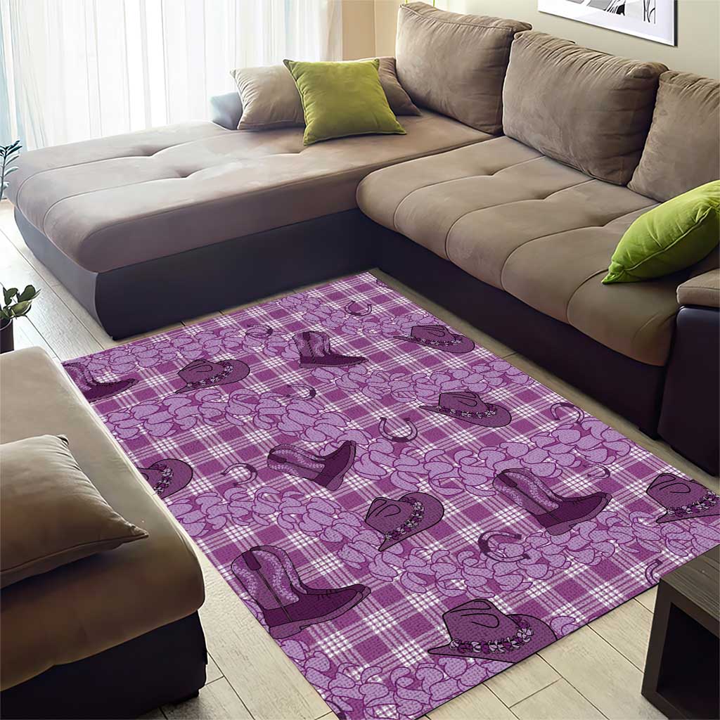 Purple Palaka Hawaii Cowboy Area Rug Puakenikeni Lei Paniolo Papale Seamless Vibes - Polynesian Pride