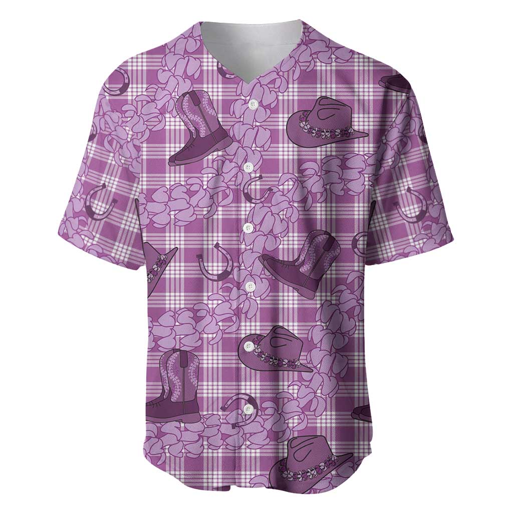 Purple Palaka Hawaii Cowboy Baseball Jersey Puakenikeni Lei Paniolo Papale Seamless Vibes - Polynesian Pride