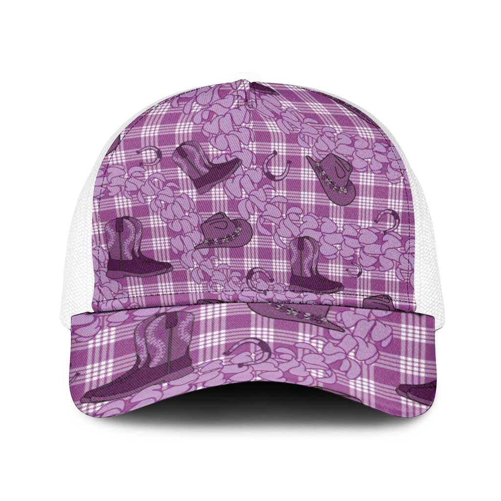 Purple Palaka Hawaii Cowboy Baseball Net Cap Puakenikeni Lei Paniolo Papale Seamless Vibes - Polynesian Pride