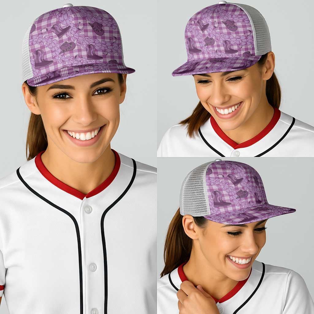 Purple Palaka Hawaii Cowboy Baseball Net Cap Puakenikeni Lei Paniolo Papale Seamless Vibes - Polynesian Pride