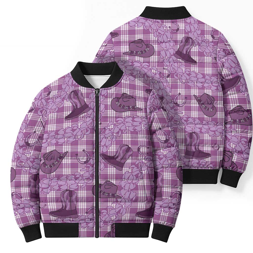 Purple Palaka Hawaii Cowboy Bomber Puffer Jacket Puakenikeni Lei Paniolo Papale Seamless Vibes LT14 - Polynesian Pride