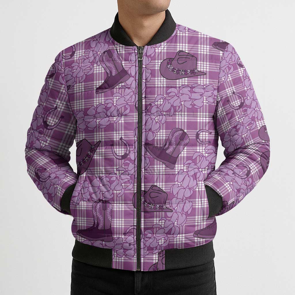 Purple Palaka Hawaii Cowboy Bomber Puffer Jacket Puakenikeni Lei Paniolo Papale Seamless Vibes LT14 - Polynesian Pride