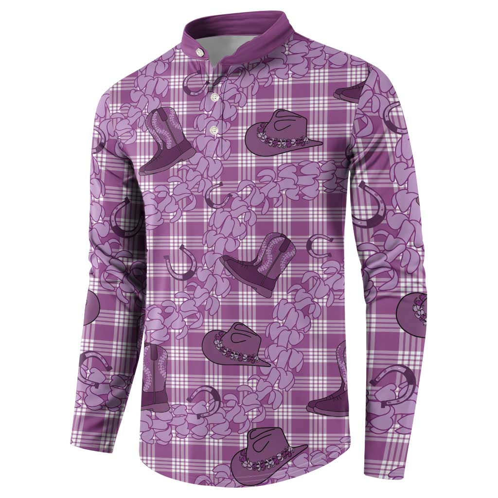 Purple Palaka Hawaii Cowboy Button Sweatshirt Puakenikeni Lei Paniolo Papale Seamless Vibes - Polynesian Pride