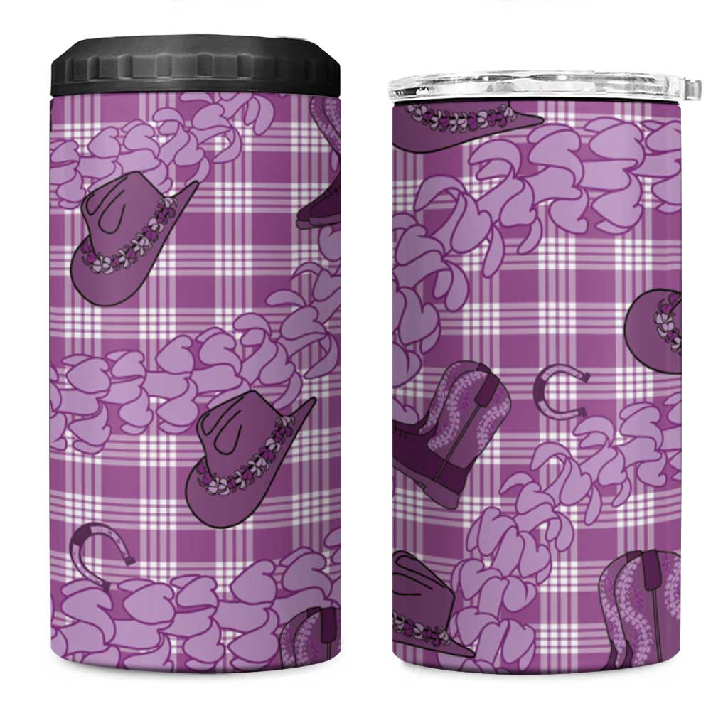 Purple Palaka Hawaii Cowboy 4 in 1 Can Cooler Tumbler Puakenikeni Lei Paniolo Papale Seamless Vibes - Polynesian Pride