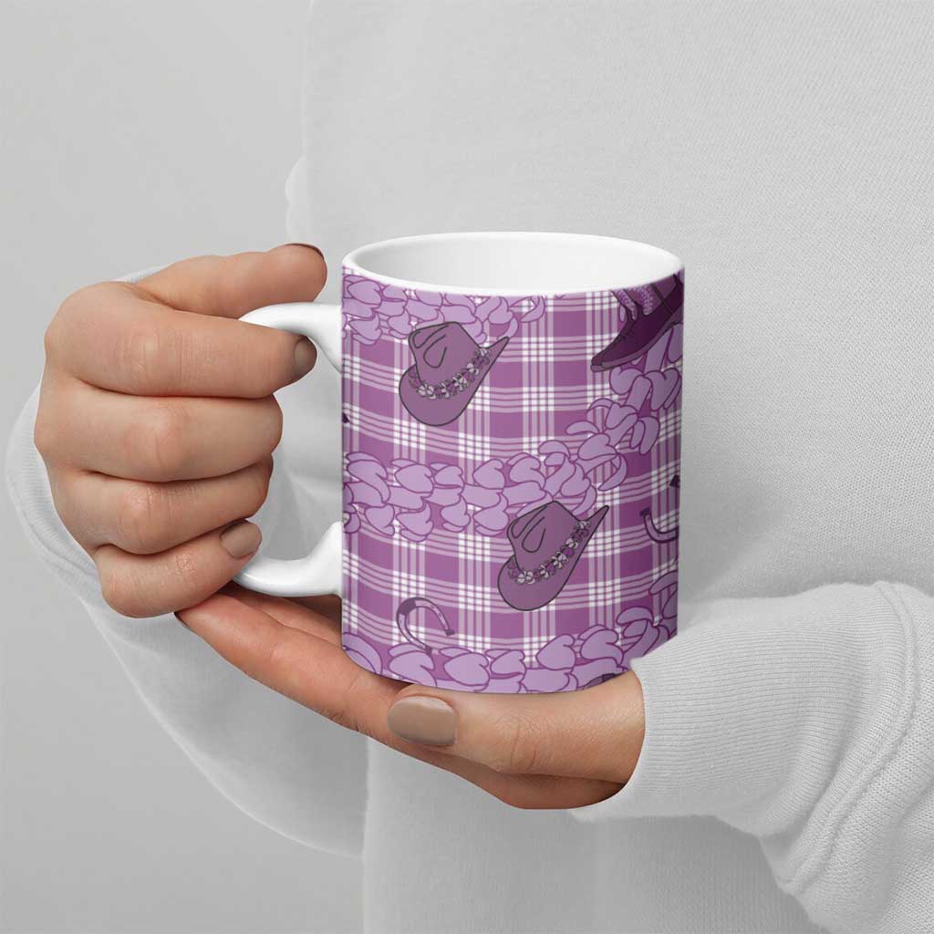 Purple Palaka Hawaii Cowboy Ceramic Mug Puakenikeni Lei Paniolo Papale Seamless Vibes - Polynesian Pride