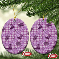 Purple Palaka Hawaii Cowboy Ceramic Ornament Puakenikeni Lei Paniolo Papale Seamless Vibes - Polynesian Pride