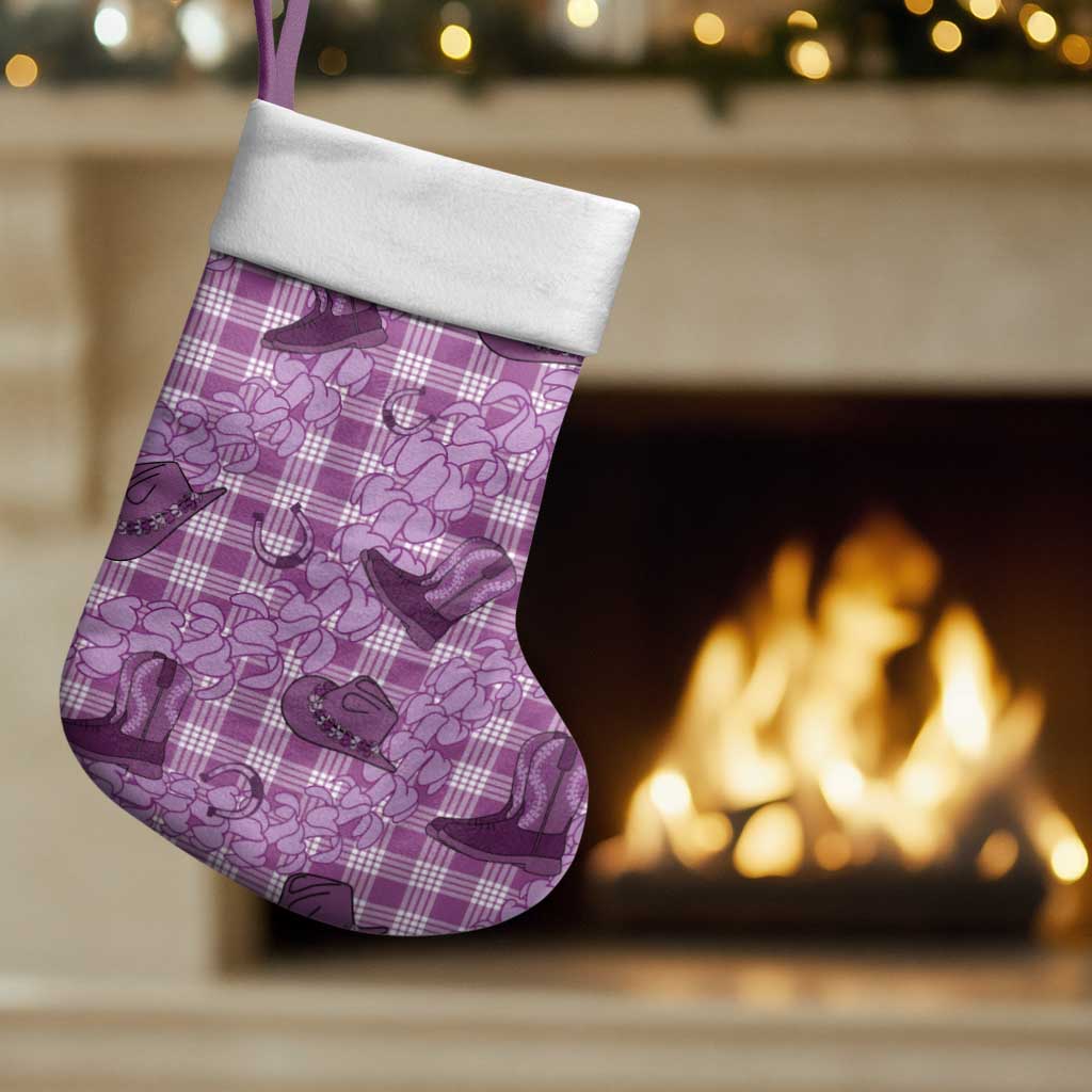 Purple Palaka Hawaii Cowboy Christmas Stocking Puakenikeni Lei Paniolo Papale Seamless Vibes - Polynesian Pride