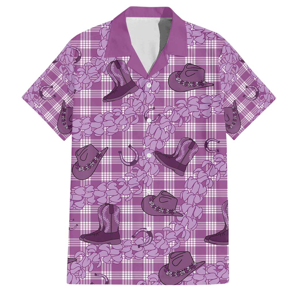 Purple Palaka Hawaii Cowboy Family Matching Long Sleeve Bodycon Dress and Hawaiian Shirt Puakenikeni Lei Paniolo Papale Seamless Vibes - Polynesian Pride