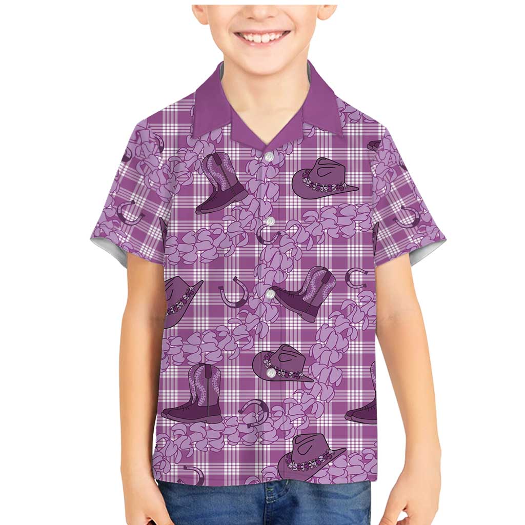 Purple Palaka Hawaii Cowboy Family Matching Mermaid Dress and Hawaiian Shirt Puakenikeni Lei Paniolo Papale Seamless Vibes - Polynesian Pride